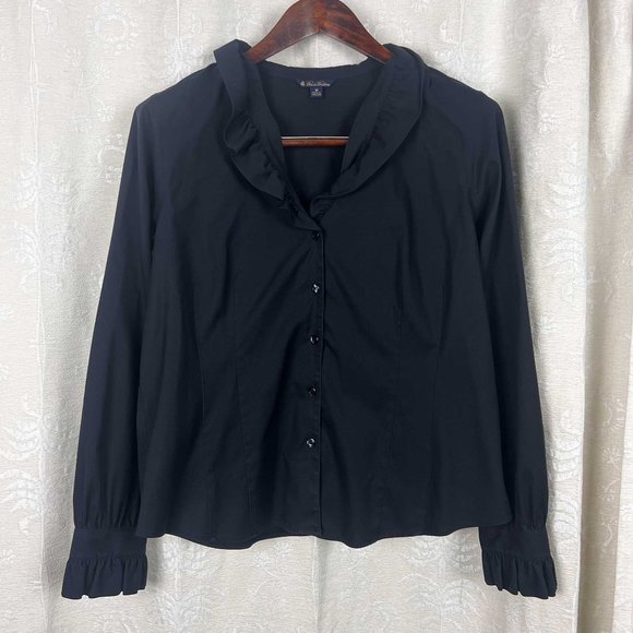 Brooks Brothers Tops - Brooks Brothers ruffle neck button down blouse black